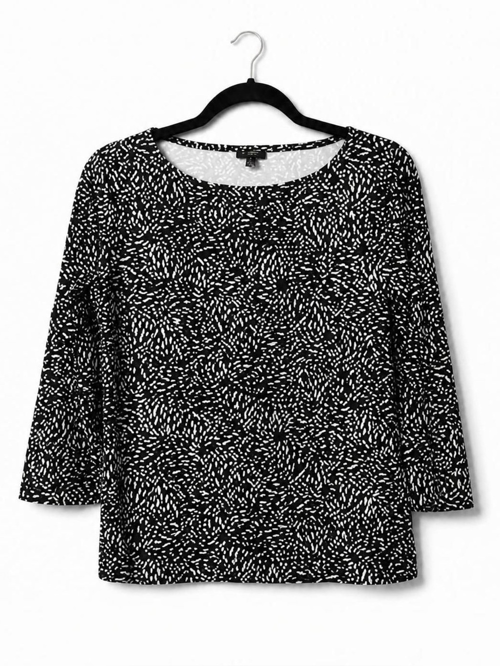 Talbots Black and White Swirl Print 3/4 Sleeve Top